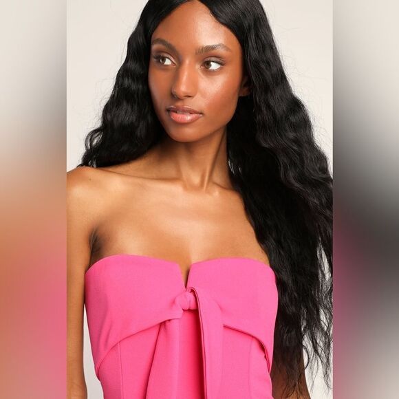 Lulus Ready to Impress Hot Pink Strapless Tie-Front Wide-Leg Jumpsuit Size XS - Picture 2 of 4